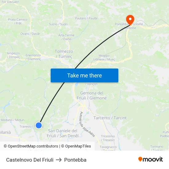 Castelnovo del Friuli to Pontebba map