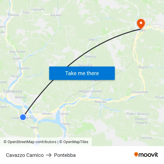 Cavazzo Carnico to Pontebba map