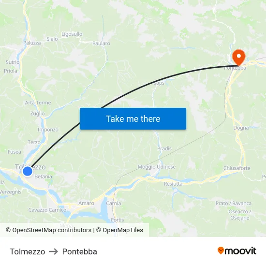 Tolmezzo to Pontebba map
