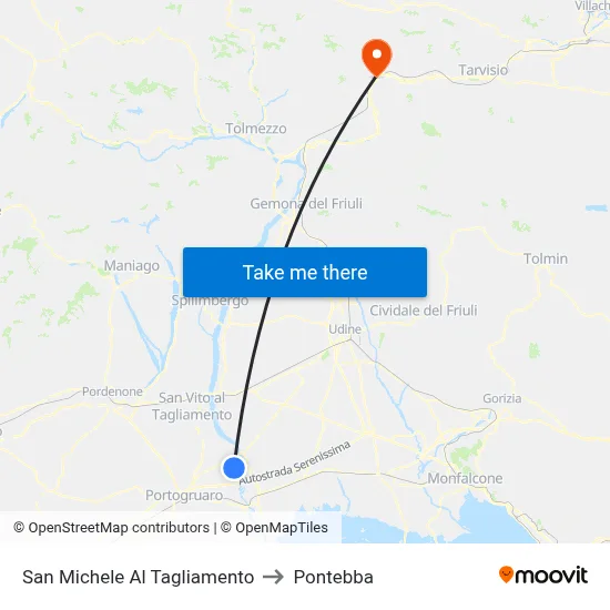 San Michele Al Tagliamento to Pontebba map