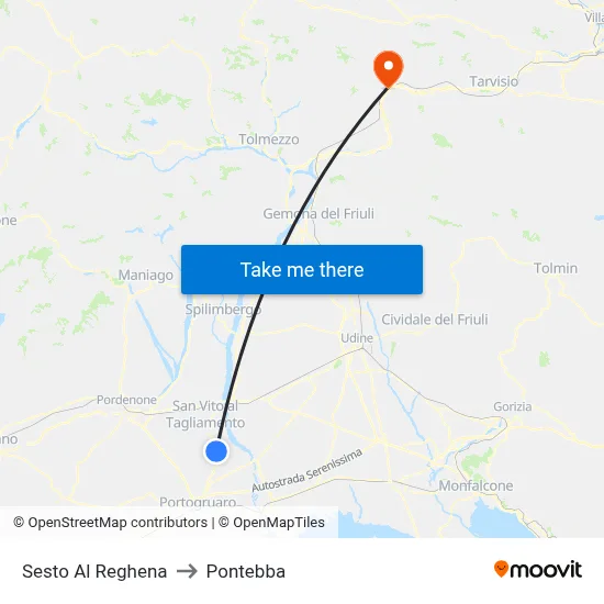 Sesto Al Reghena to Pontebba map