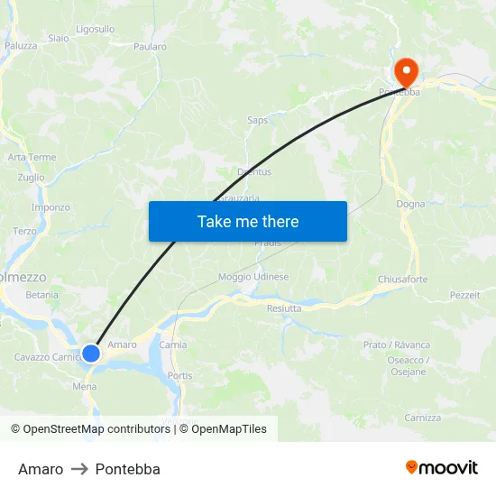 Amaro to Pontebba map