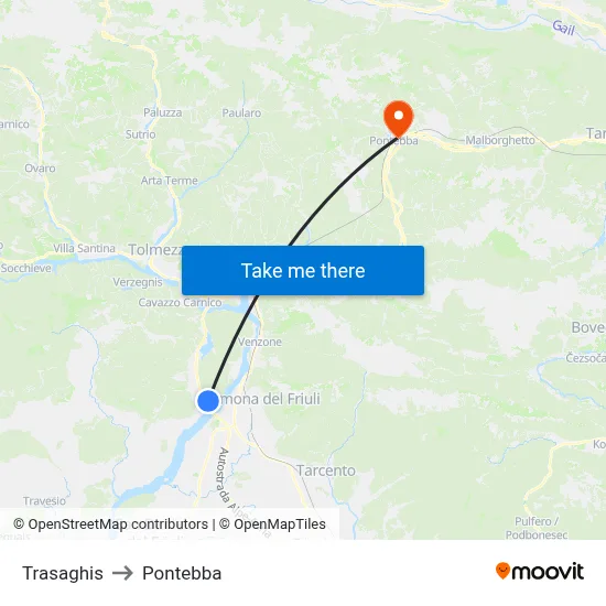 Trasaghis to Pontebba map