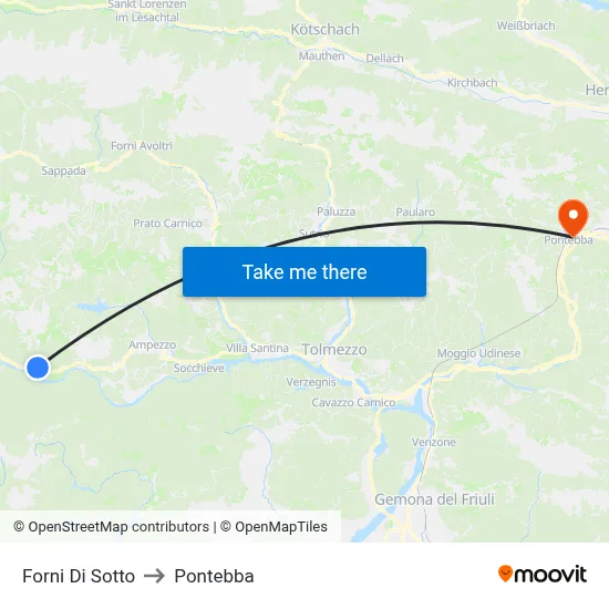 Forni di Sotto to Pontebba map