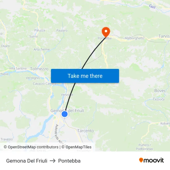 Gemona Del Friuli to Pontebba map