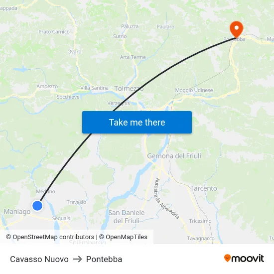 Cavasso Nuovo to Pontebba map