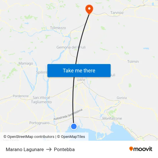 Marano Lagunare to Pontebba map