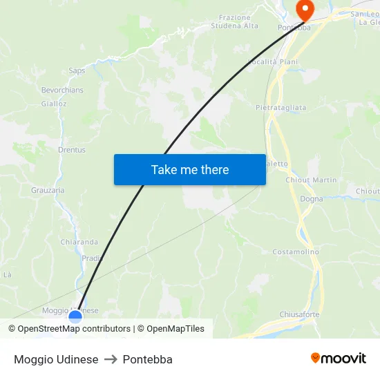 Moggio Udinese to Pontebba map