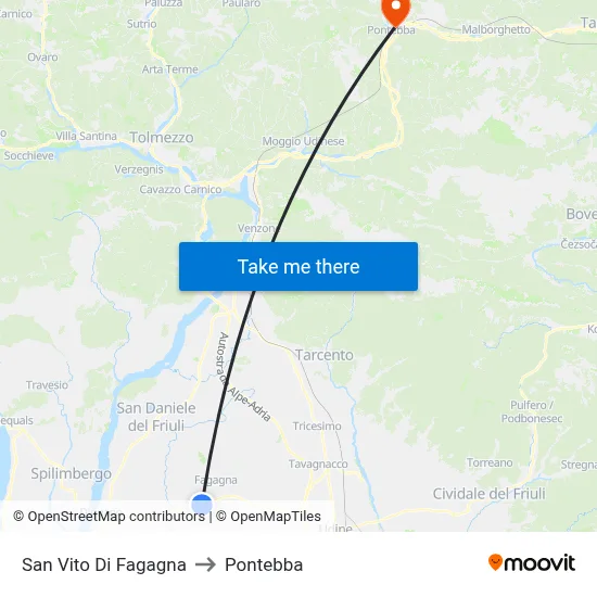 San Vito di Fagagna to Pontebba map