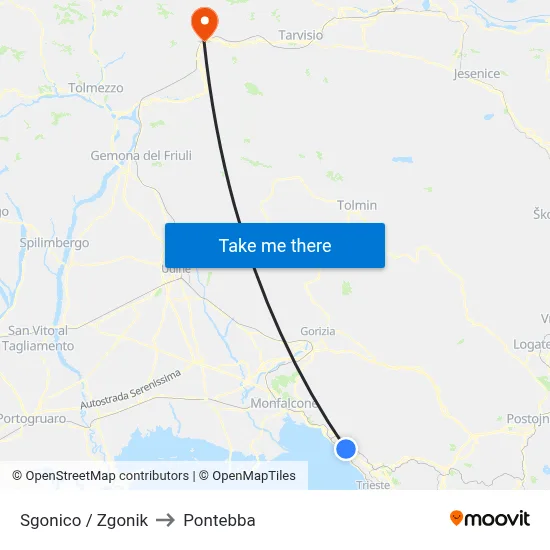 Sgonico / Zgonik to Pontebba map