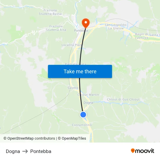Dogna to Pontebba map