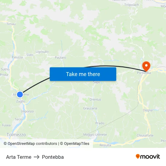 Arta Terme to Pontebba map