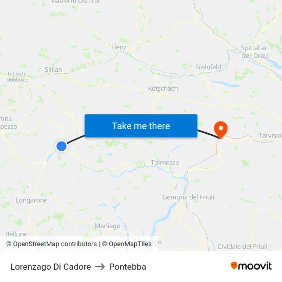 Lorenzago Di Cadore to Pontebba map