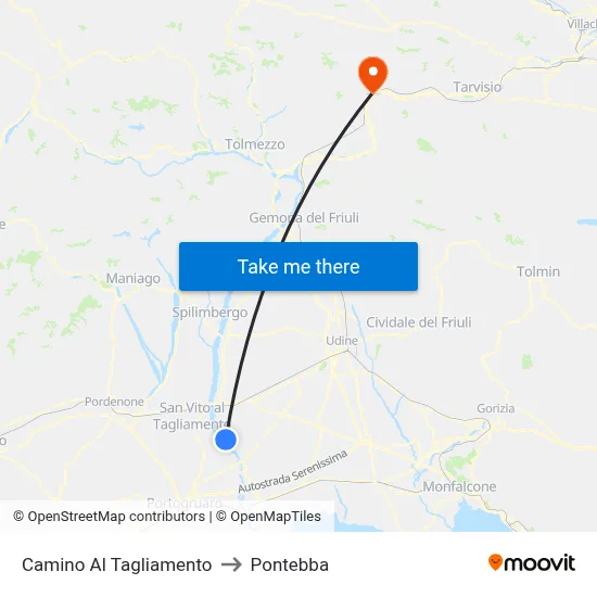 Camino al Tagliamento to Pontebba map