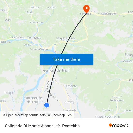Colloredo di Monte Albano to Pontebba map