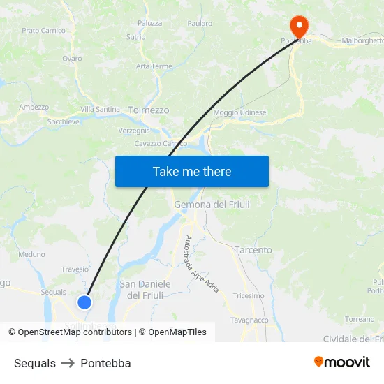 Sequals to Pontebba map