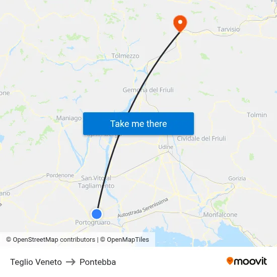 Teglio Veneto to Pontebba map
