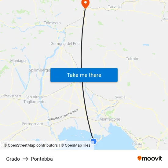 Grado to Pontebba map