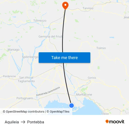 Aquileia to Pontebba map
