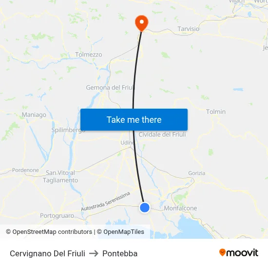 Cervignano Del Friuli to Pontebba map