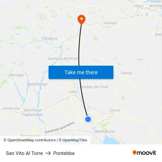 San Vito Al Torre to Pontebba map