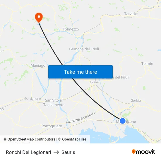 Ronchi dei Legionari to Sauris map