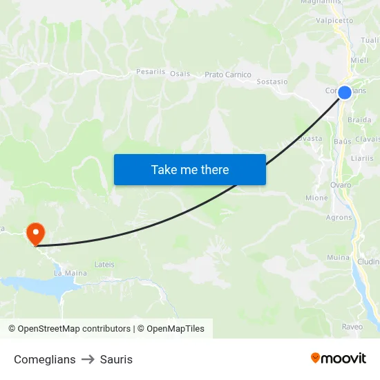 Comeglians to Sauris map