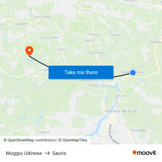 Moggio Udinese to Sauris map