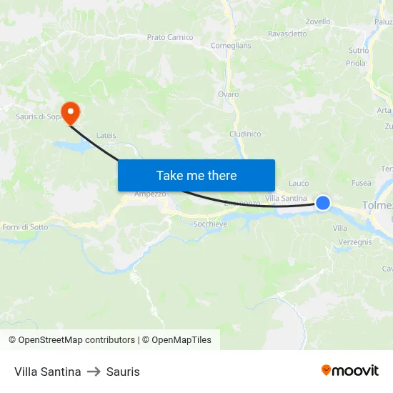 Villa Santina to Sauris map