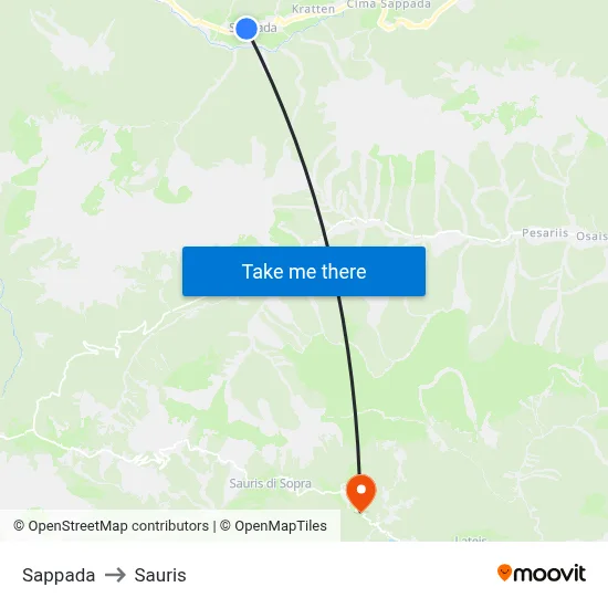 Sappada to Sauris map