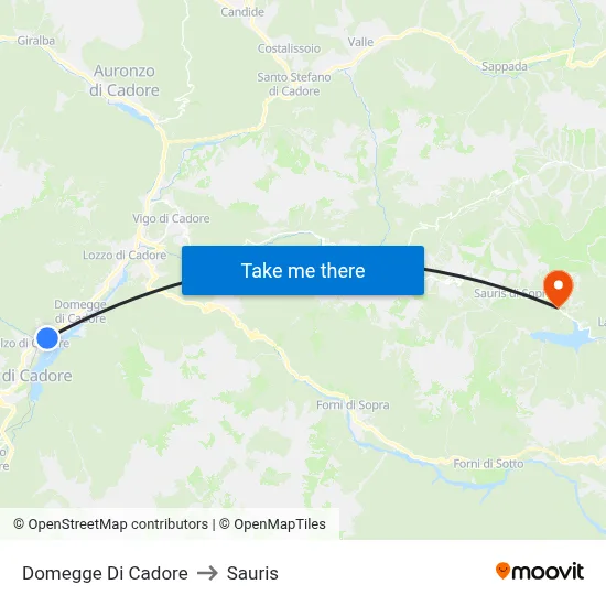Domegge di Cadore to Sauris map