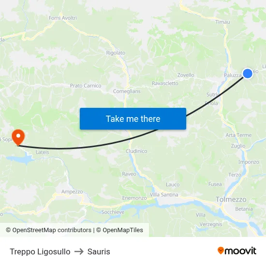 Treppo Ligosullo to Sauris map