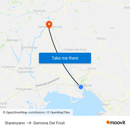 Staranzano to Gemona Del Friuli map