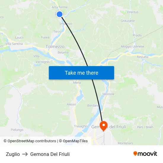 Zuglio to Gemona Del Friuli map