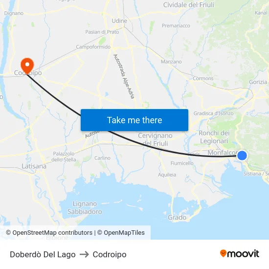 Doberdò Del Lago to Codroipo map