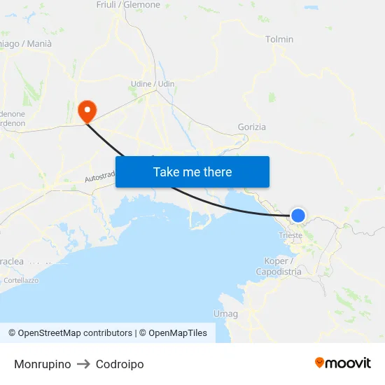 Monrupino to Codroipo map