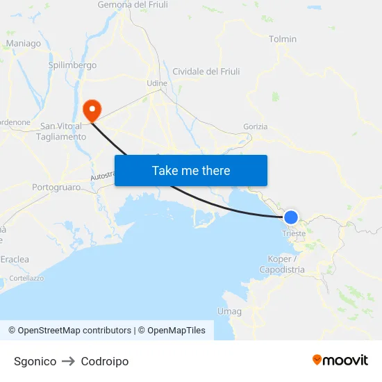 Sgonico to Codroipo map