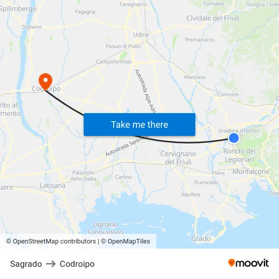 Sagrado to Codroipo map