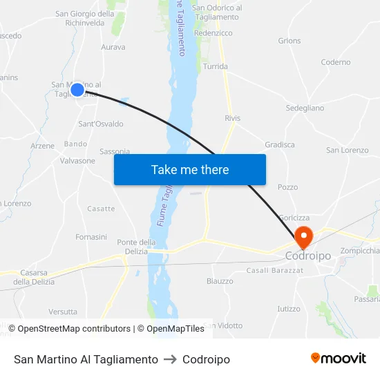 San Martino Al Tagliamento to Codroipo map