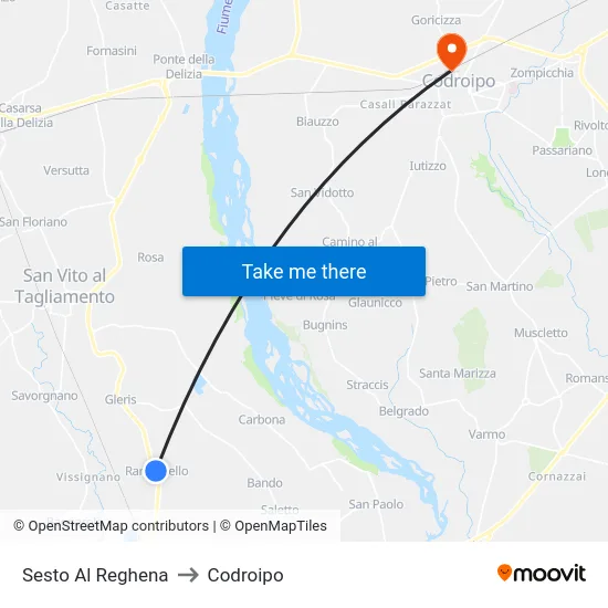 Sesto Al Reghena to Codroipo map