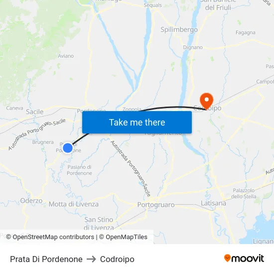 Prata Di Pordenone to Codroipo map