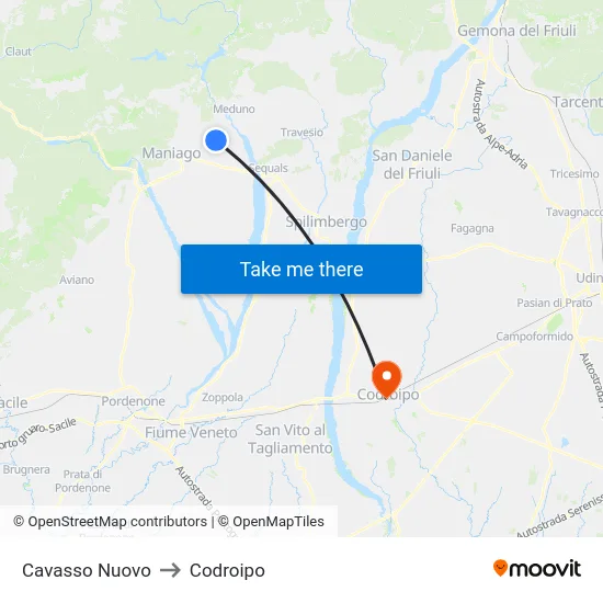 Cavasso Nuovo to Codroipo map