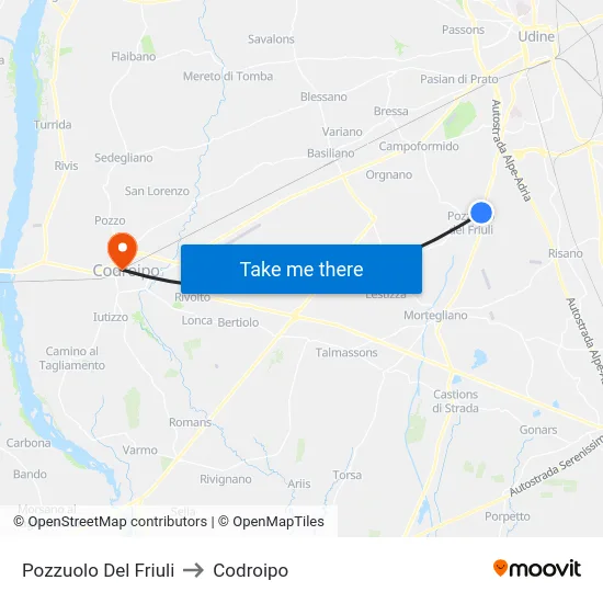 Pozzuolo Del Friuli to Codroipo map