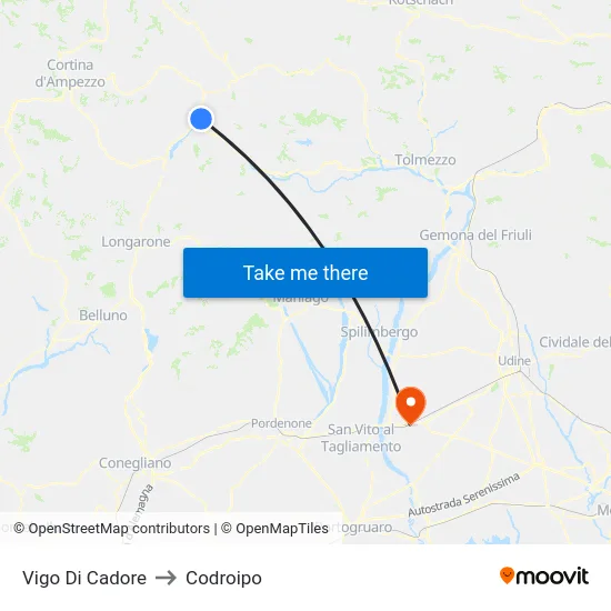 Vigo Di Cadore to Codroipo map