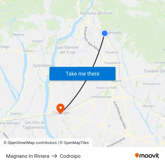 Magnano In Riviera to Codroipo map