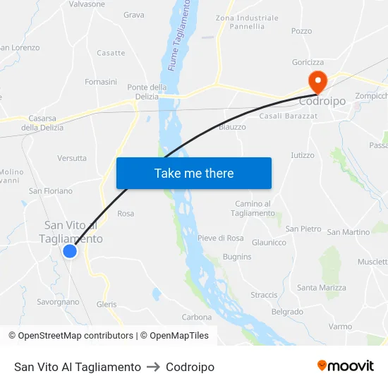 San Vito Al Tagliamento to Codroipo map