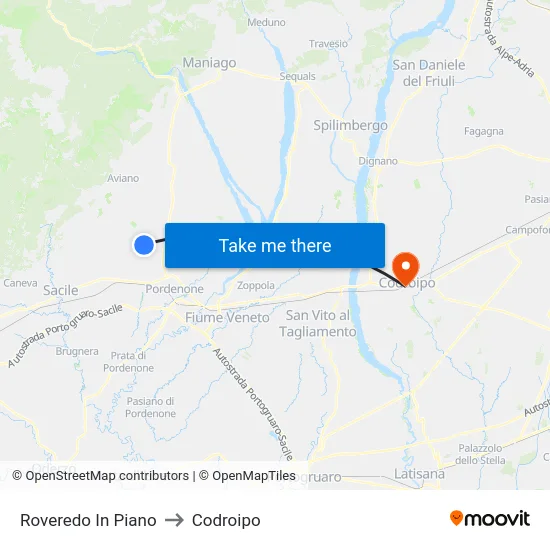 Roveredo In Piano to Codroipo map