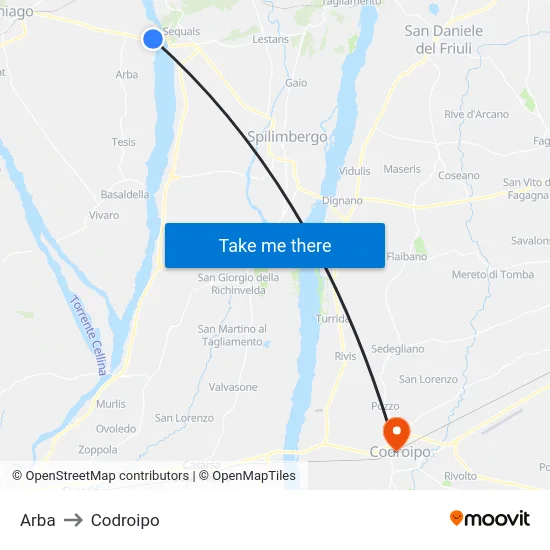 Arba to Codroipo map