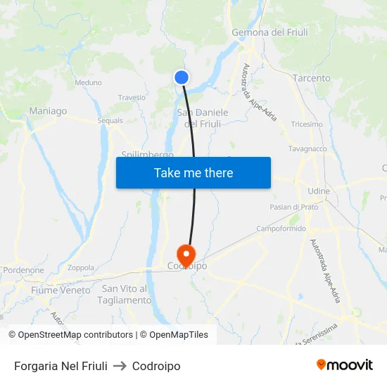 Forgaria Nel Friuli to Codroipo map