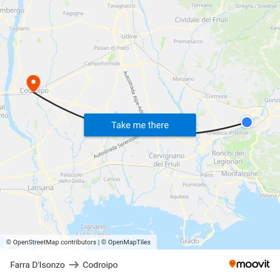 Farra D'Isonzo to Codroipo map